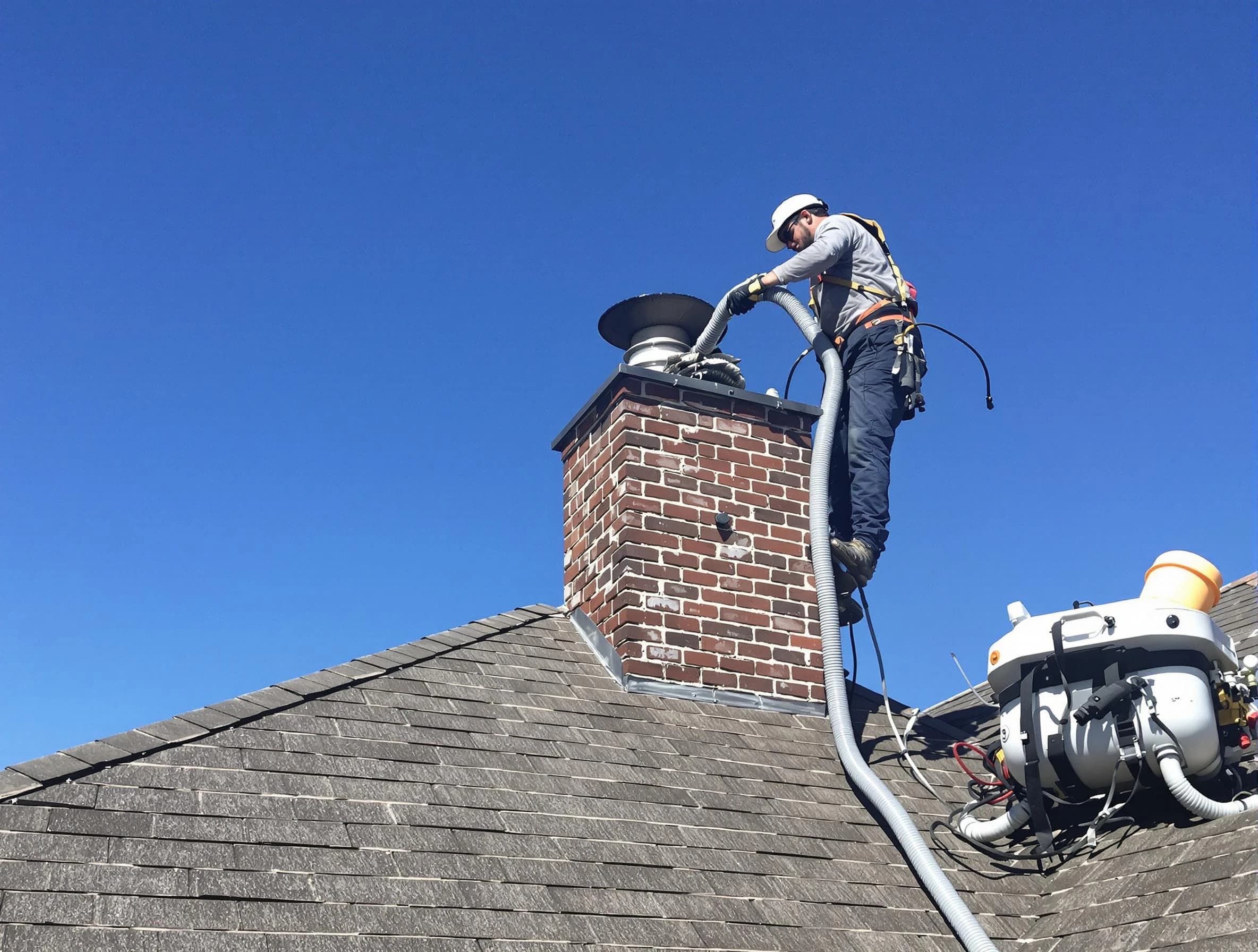 Dedicated Loganville Chimney Sweep team member cleaning a chimney in Loganville, GA
