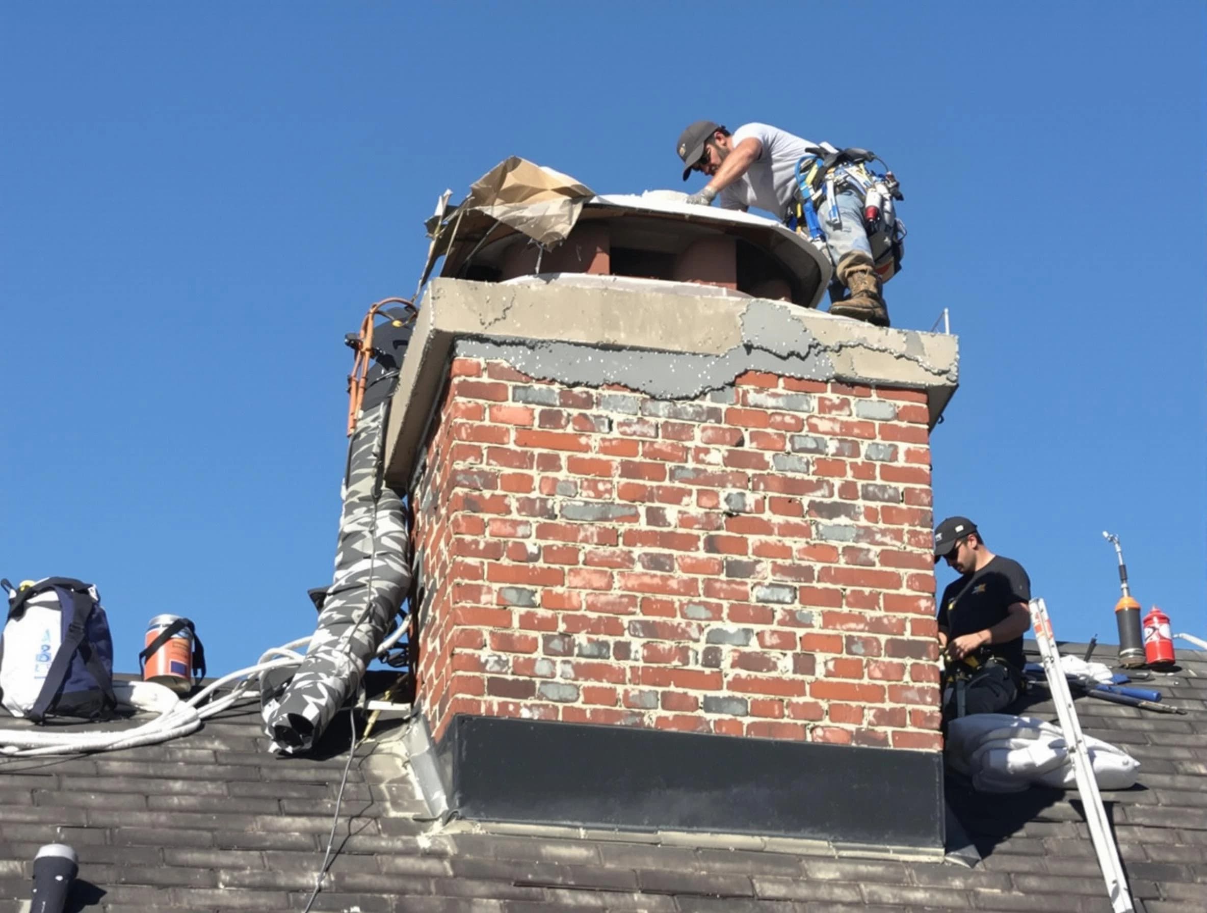 Loganville Chimney Sweep installing a custom chimney crown in Loganville, GA