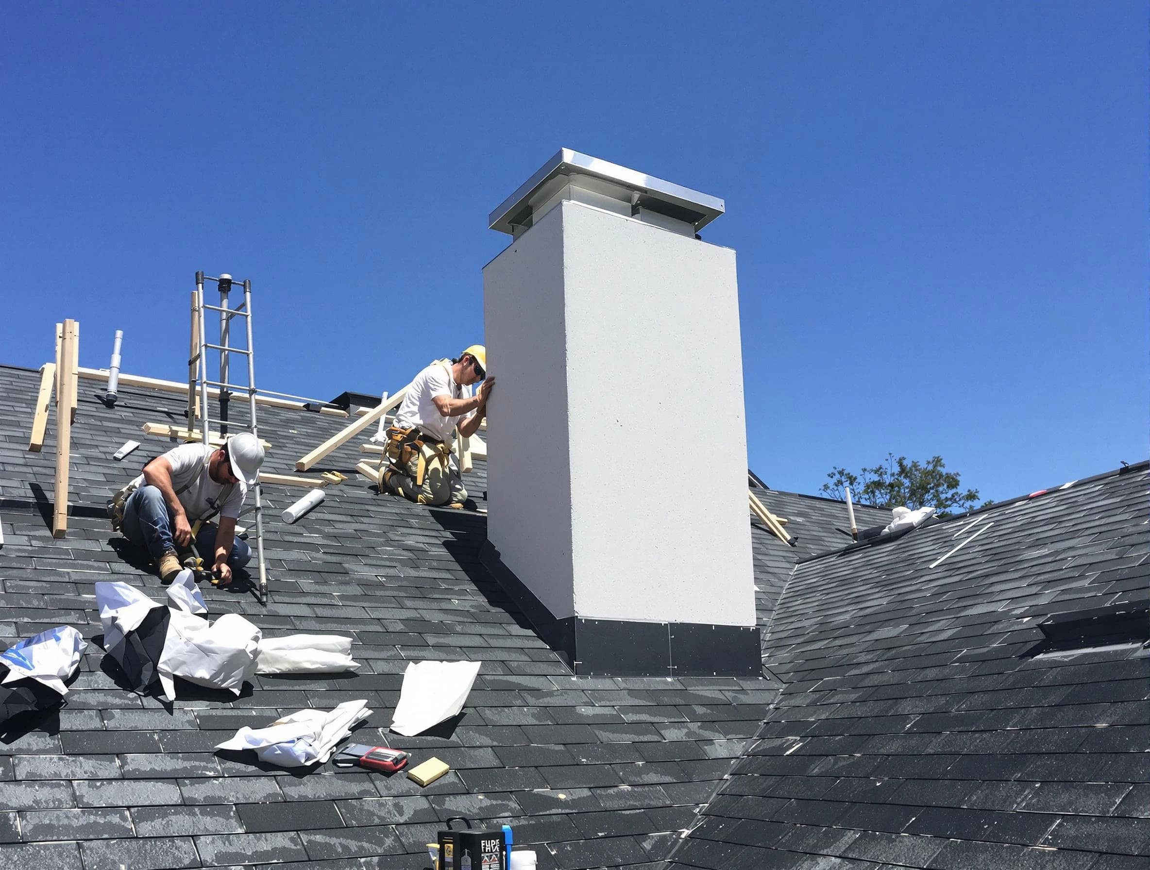 Loganville Chimney Sweep crew installing a new chimney in Loganville, GA