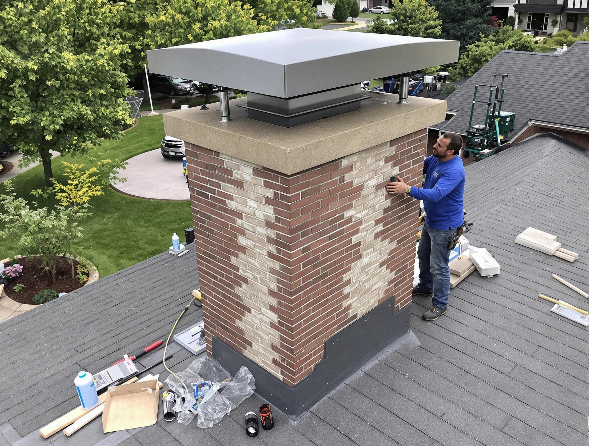 Loganville Chimney Sweep team working on a custom chimney remodel in Loganville, GA