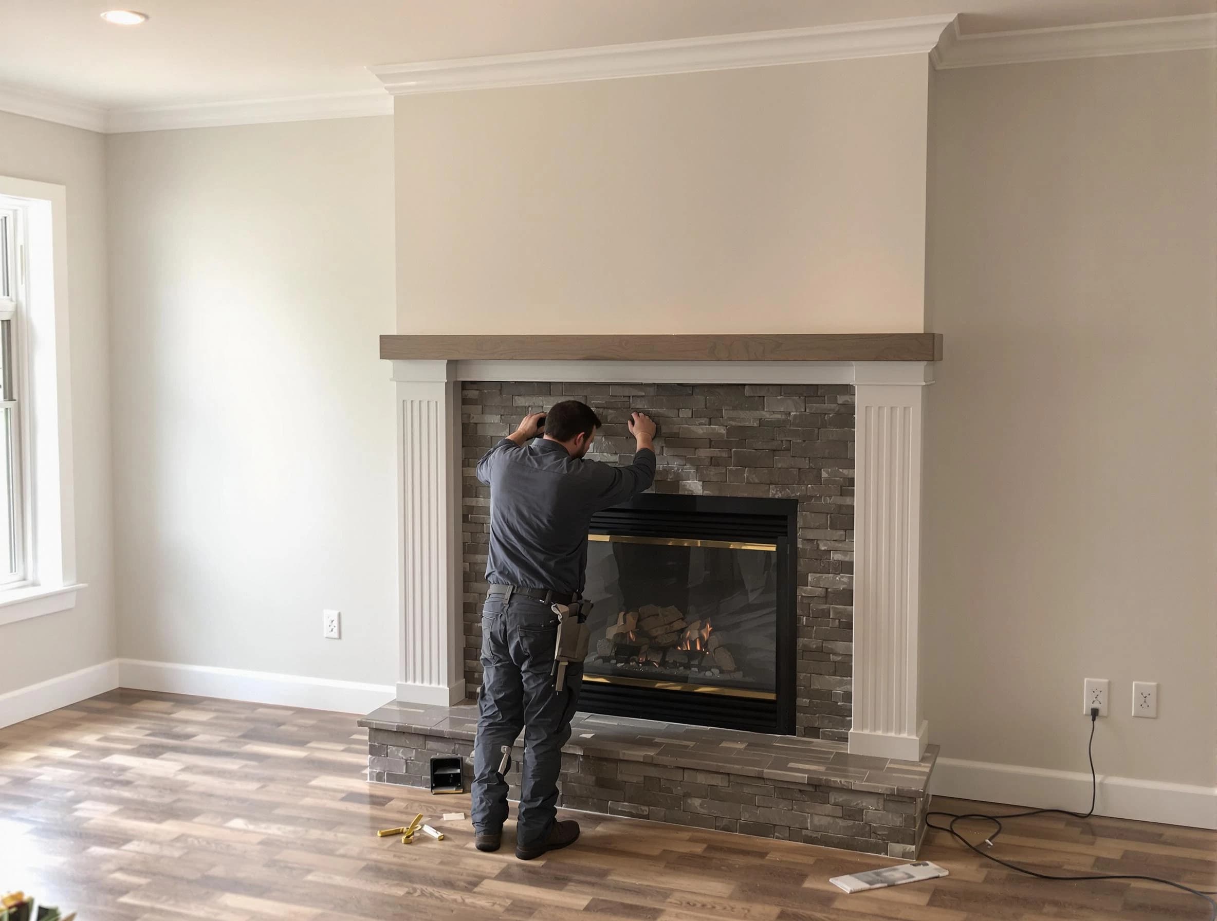 Loganville Chimney Sweep finishing a custom fireplace install in Loganville, GA