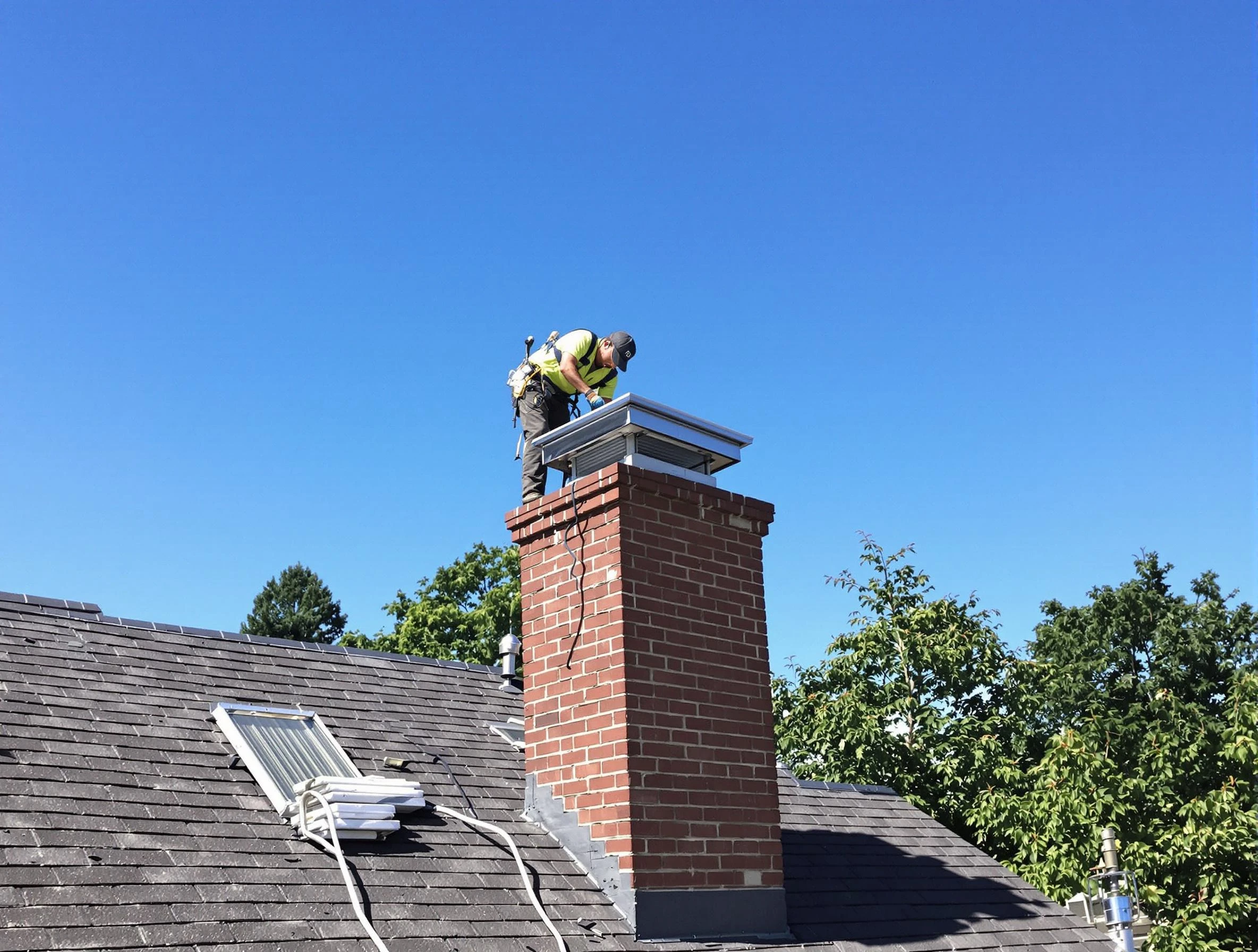 Loganville Chimney Sweep technician measuring a chimney cap in Loganville, GA