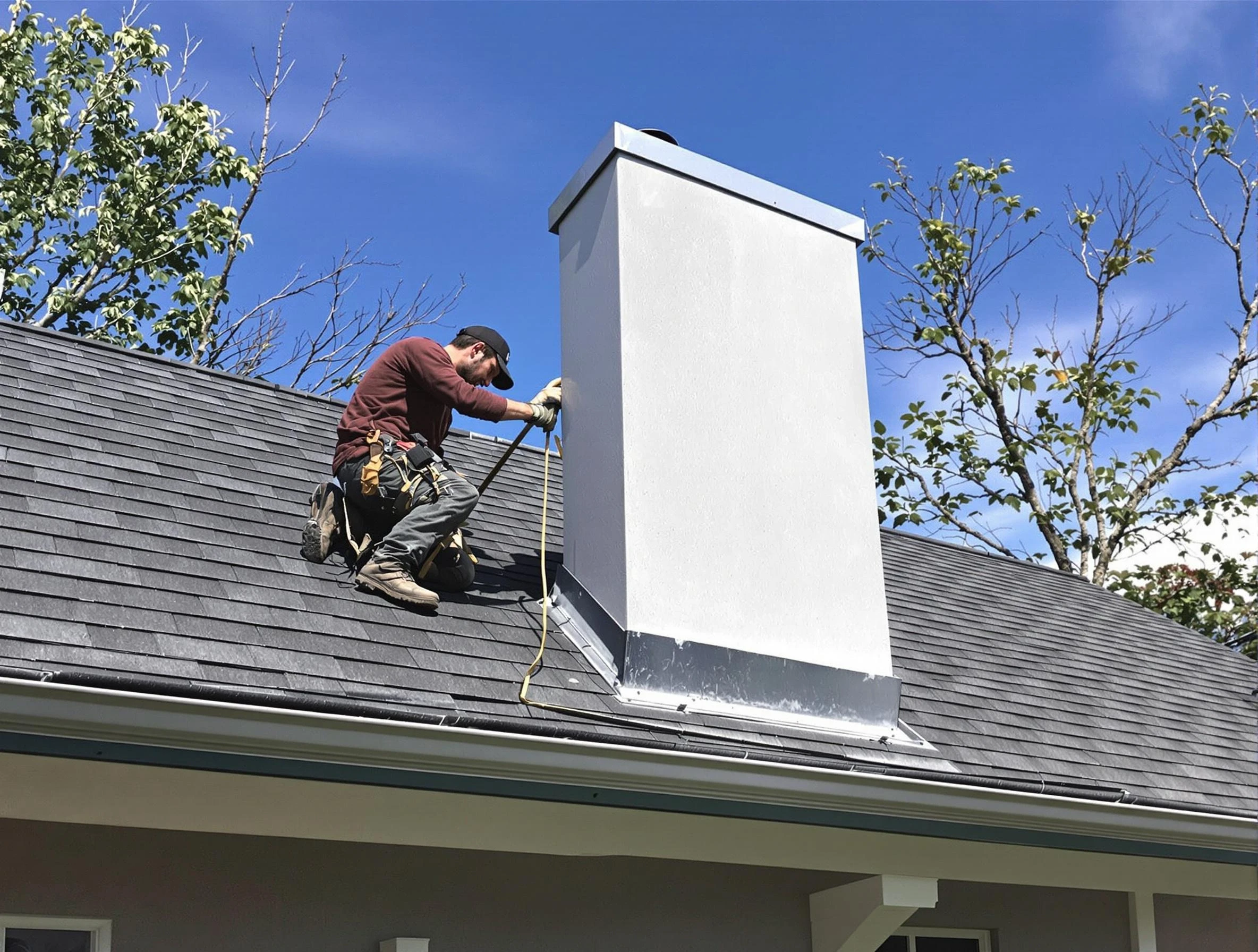 Loganville Chimney Sweep team member finishing chimney construction in Loganville, GA