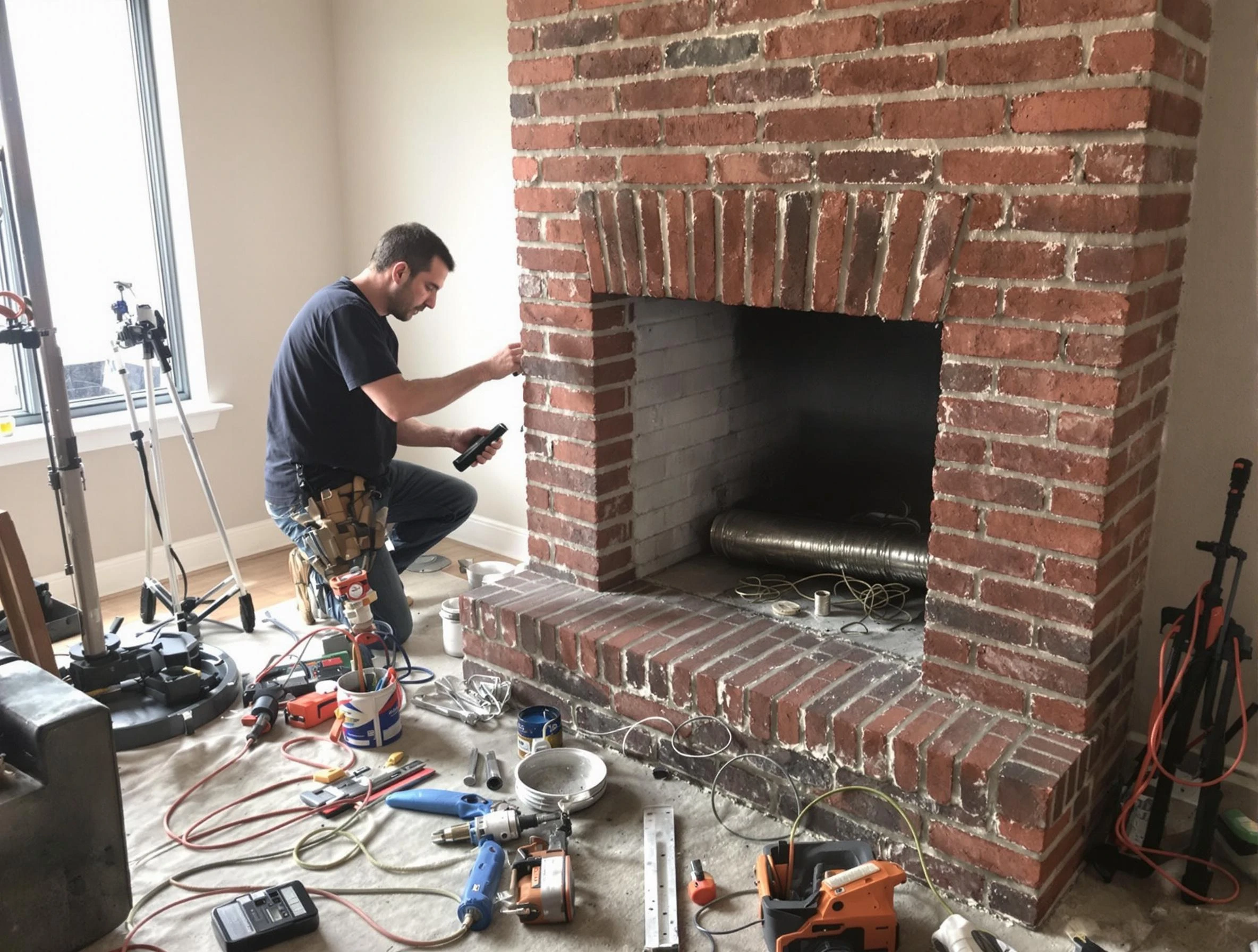 Loganville Chimney Sweep specialist finalizing chimney liner service in Loganville, GA